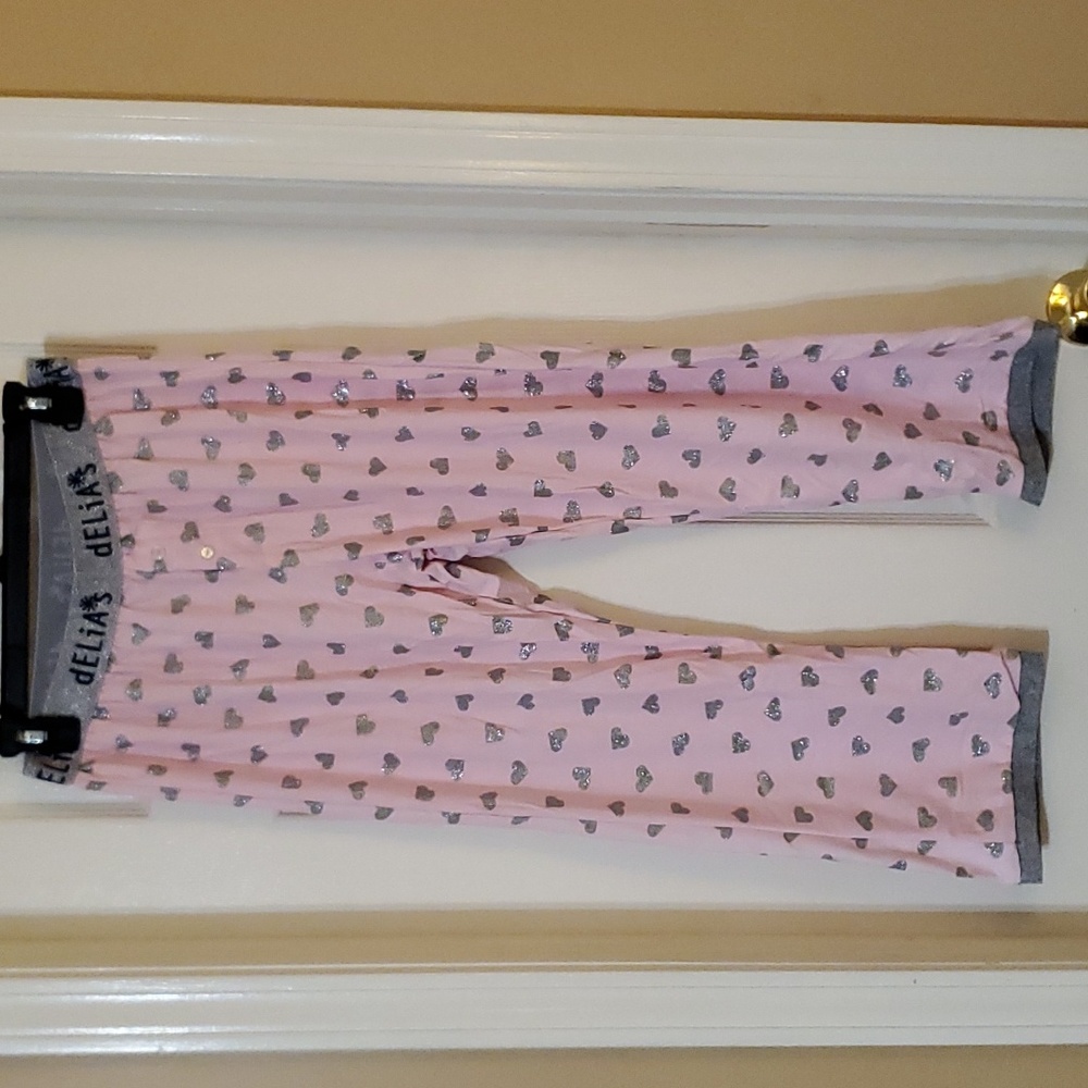 Pajama Pants with Silver Glitter Hearts